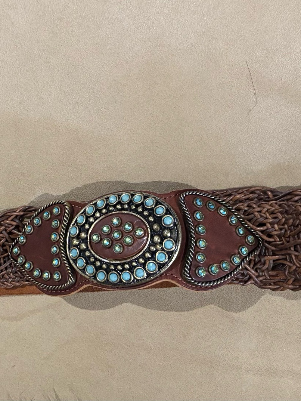 Leatherrock Brown Leather Vintage Belt with Semi-Precious stones.